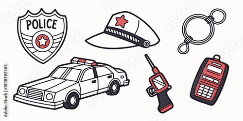 a collection of police items and a first aid kit Vector