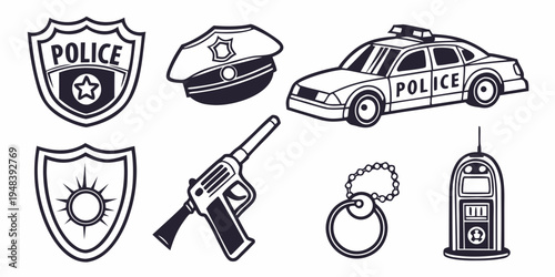 police objects and tools on white background Vector