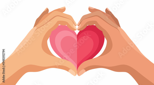Illustration of two hands forming a heart shape, symbolizing love and unity, conveying emotional warmth and connection in a simple, heartfelt design.