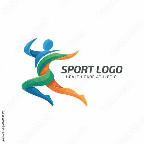 This colorful logo design features a dynamic figure in motion, representing athleticism and healthy lifestyle, conveying energy, vitality, and well-being through vibrant colors.