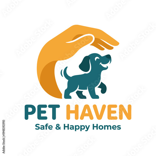 This image features a playful dog happily walking under a hand symbolizing protection and care, representing a safe haven for pets in need of love and homes.