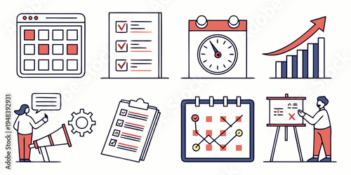 business planning and strategy icons Vector