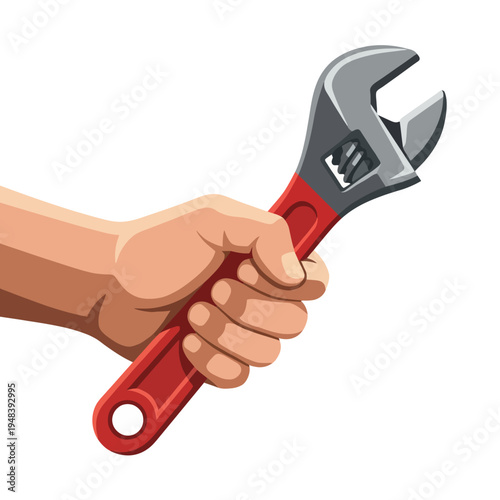 An illustration of a hand gripping an adjustable wrench, symbolizing repair, craftsmanship, and the importance of tools in hands-on tasks and maintenance.