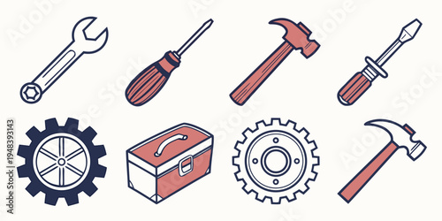 collection of tools and equipment for repair and maintenance Vector