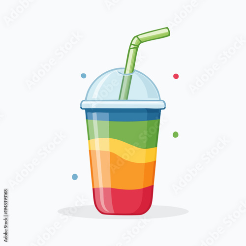 Colorful plastic cup with straw drink.