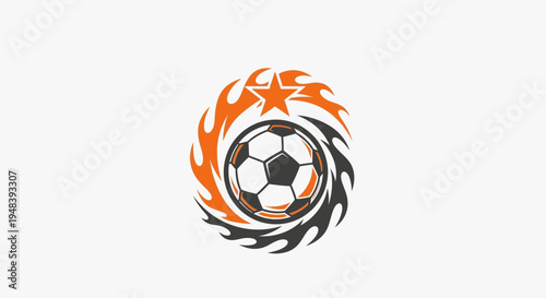 Dynamic Football Soccer Ball with Swirling Fire Logo on Isolated White Background