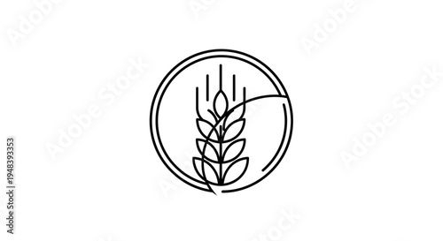 Simple Wheat Ear Icon in Circle on Isolated White Background