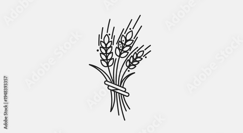 Minimalist Wheat Grain Bundle Line Art on Light Gray Background