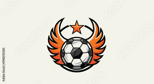 Winged Soccer Ball with Star Sport Club Emblem Logo in Bright Studio