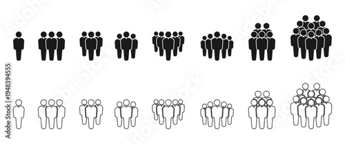 group of people icon set, full body vector illustration isolated on white background.