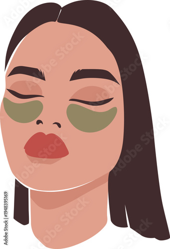 Vector illustration of woman applying eye patches for under eye skin care treatment.