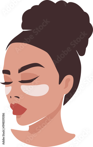 Vector illustration of woman with under eye patches during skin care routine.