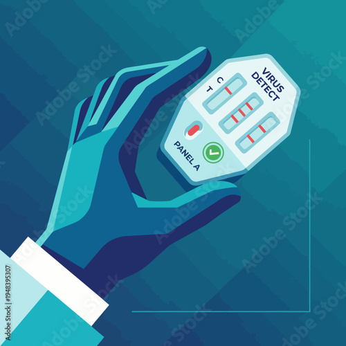 An innovative representation of a virus detection kit held in a hand, symbolizing technology in health and safety, contributing to awareness and efficacy in modern healthcare.