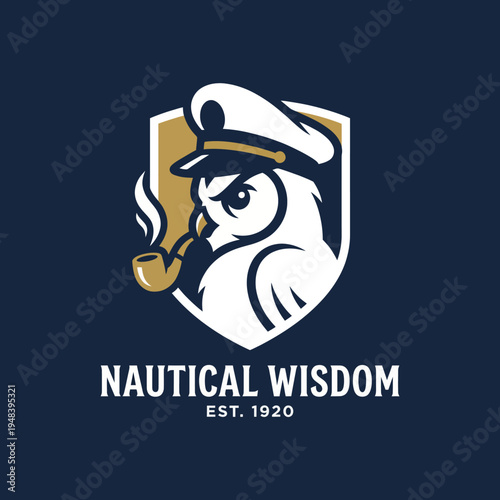 This emblem features a wise owl dressed as a captain, evoking a sense of nautical wisdom with a sophisticated design, suitable for maritime-themed businesses or organizations.