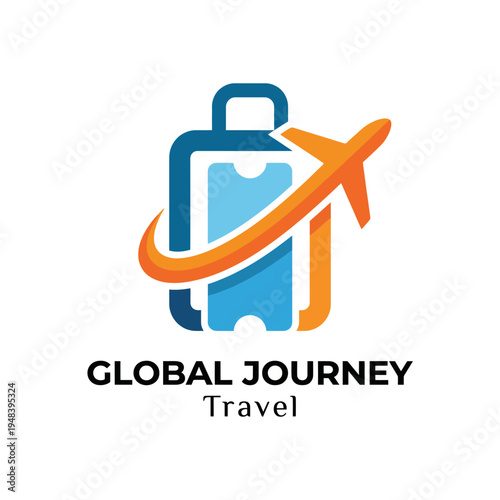 This logo design embodies the essence of travel, showcasing a suitcase combined with an airplane graphic, representing a global journey and the thrill of exploration.