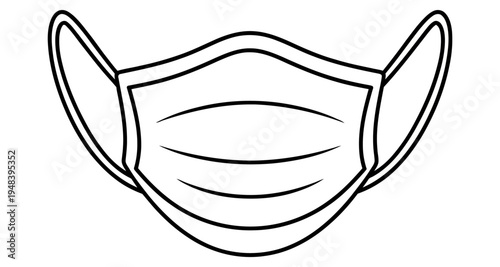 Simple black and white line drawing of a surgical face mask protection focused