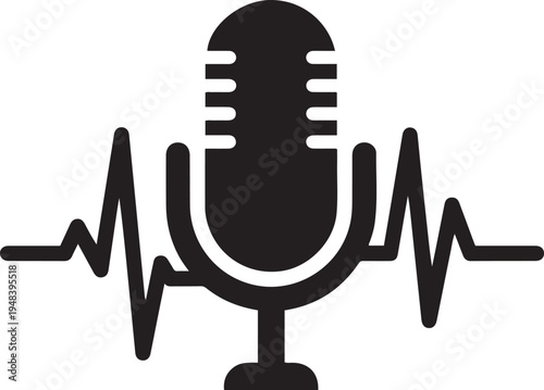 Vintage Microphone with Sound Wave Graphic for Audio Recording and Broadcasting