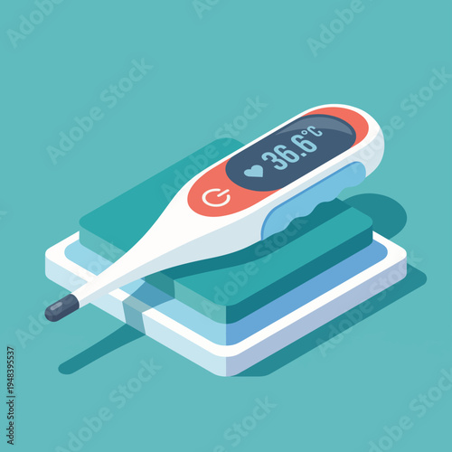 A digital thermometer displaying a normal temperature on a teal background, symbolizing health monitoring and the importance of keeping track of physical well-being.