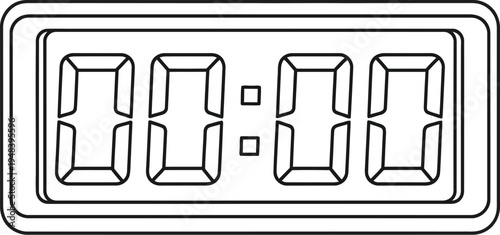 Digital clock display showing 00:00 time in a simple line art style and design