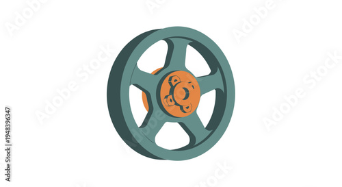 Old rusty wheel with orange center.