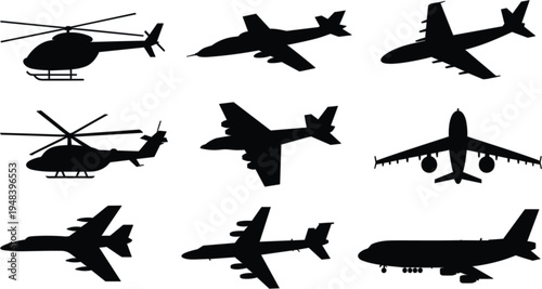 Flock of birds vector silhouette set featuring various bird species in flight and perched poses for nature wildlife and environmental conservation design.