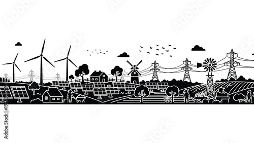 Silhouettes of renewable energy sources