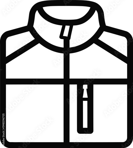 Simple black line drawing of a zipped quarter zip pullover jacket with a mock turtleneck