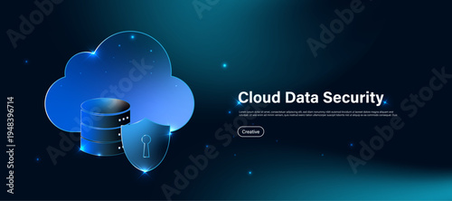 Cloud data security concept with digital shield and cloud storage icon. Modern cybersecurity system for protecting online data, network privacy and secure cloud computing technology.