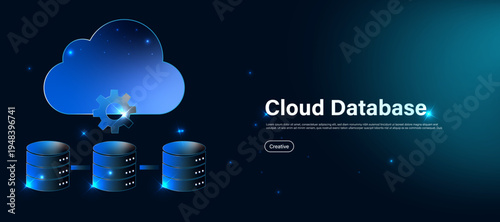 Cloud database management concept with digital storage and server icon. Modern cloud computing system for data storage,database control and secure online information management.