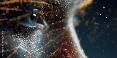 AI generated digital avatar face composed of particles and glowing lines