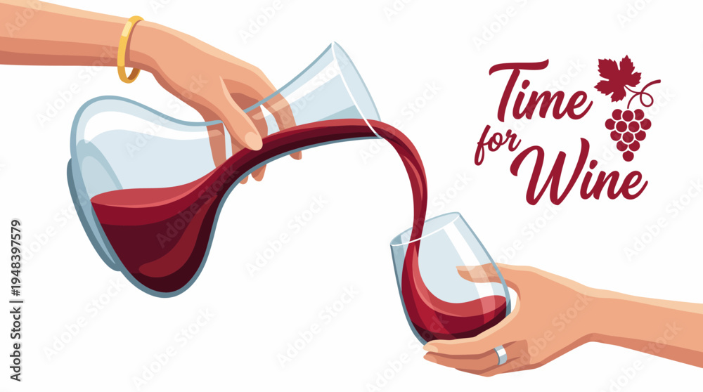 Naklejka premium An artistic depiction of wine being poured from a carafe into a glass, representing celebration, connection, and the pleasure of sharing moments with friends over a drink.
