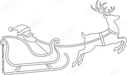 Santa Claus rides through the air in his traditional sleigh pulled by a reindeer