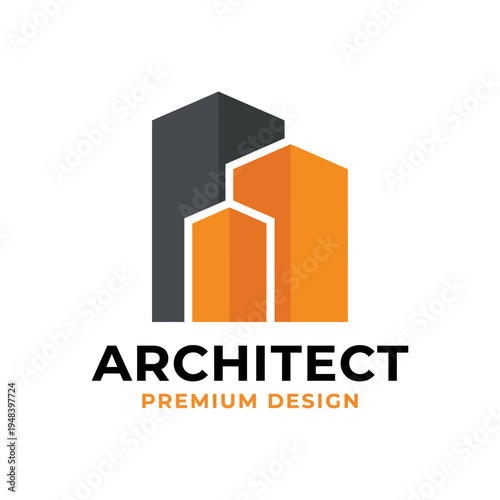 A professional logo design for an architect firm featuring stylized buildings in vibrant colors, representing modern architectural design and creativity in the industry.