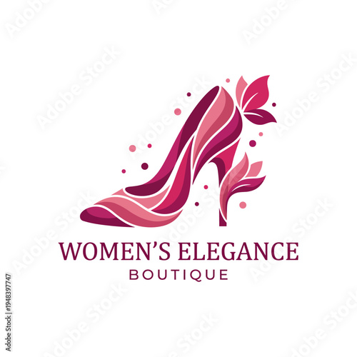 This logo features a stylish high-heel shoe intertwined with floral elements, representing elegance, fashion, and femininity for a luxurious women’s boutique brand.
