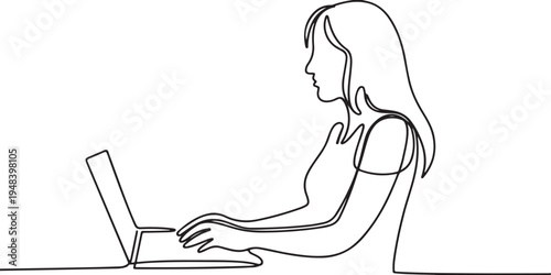 Woman Working on a Laptop illustration vector