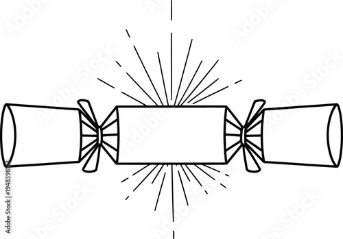 A simple line drawing of a gift wrapped in paper with bows on both ends exploding