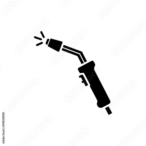 Black silhouette of a welding torch with sparks flying from the nozzle