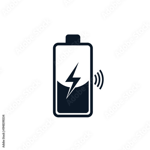 Black battery icon displaying a low charge with lightning and waves