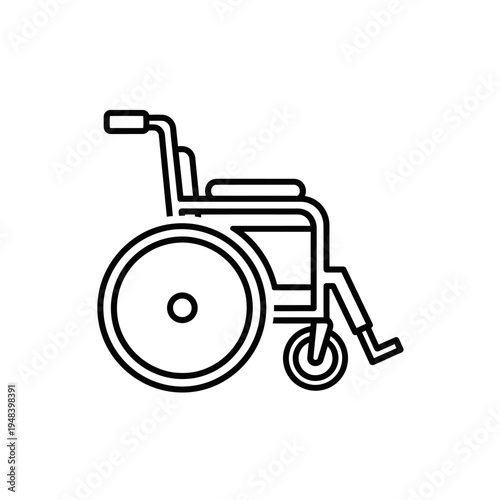 Simple line drawing of a manual wheelchair with large wheels
