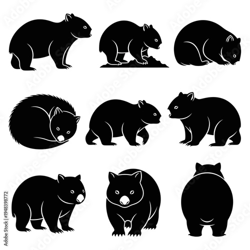 Black and white illustrations depicting capybaras in various poses and orientations