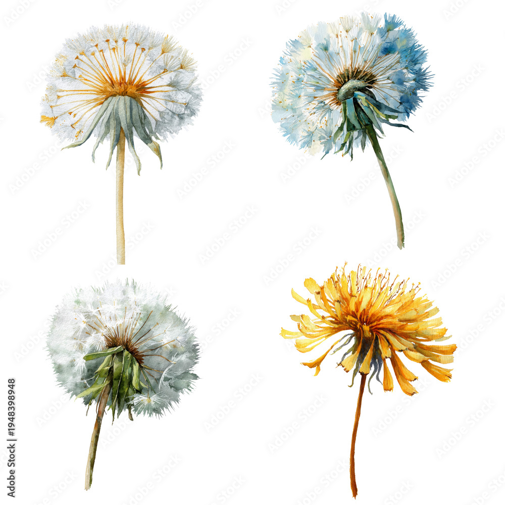 Obraz premium Watercolor - dandelions watercolor object isolated png.