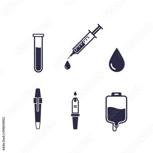 Medical tools including syringes test tubes and blood donation equipment