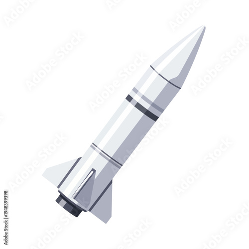 Stylized illustration of a white missile with gray and black accents