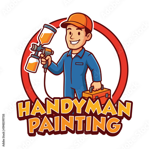 A cheerful handyman holding a spray painter and toolbox, showcasing expertise in painting services. This image establishes a trustworthy vibe in home improvement and renovation projects.