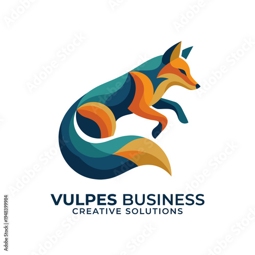 The image showcases a stylized fox logo, representing creativity and innovation in business solutions, with colorful geometric shapes highlighting its agile nature.