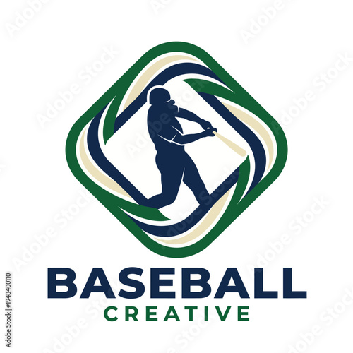 This elegant logo design features a silhouette of a baseball player mid-swing, set within a diamond shape, ideal for any baseball creative branding purposes.