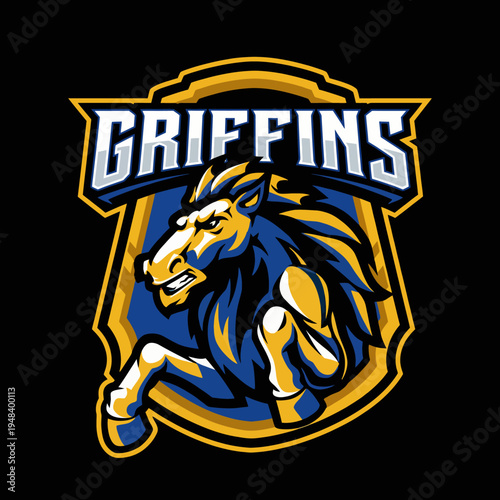This fierce griffin logo design features a strong lion-like creature, embodying strength and resilience, perfect for a sports team's branding or mascot imagery.