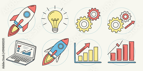 a set of business and startup related icons Vector