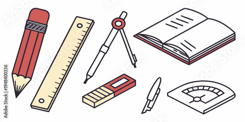 a collection of school supplies on a white background Vector