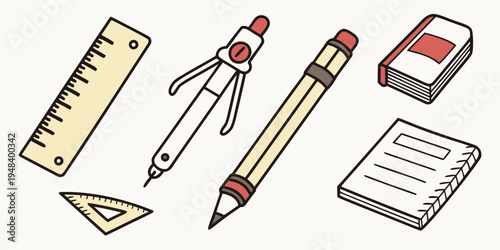 a set of school stationery items Vector